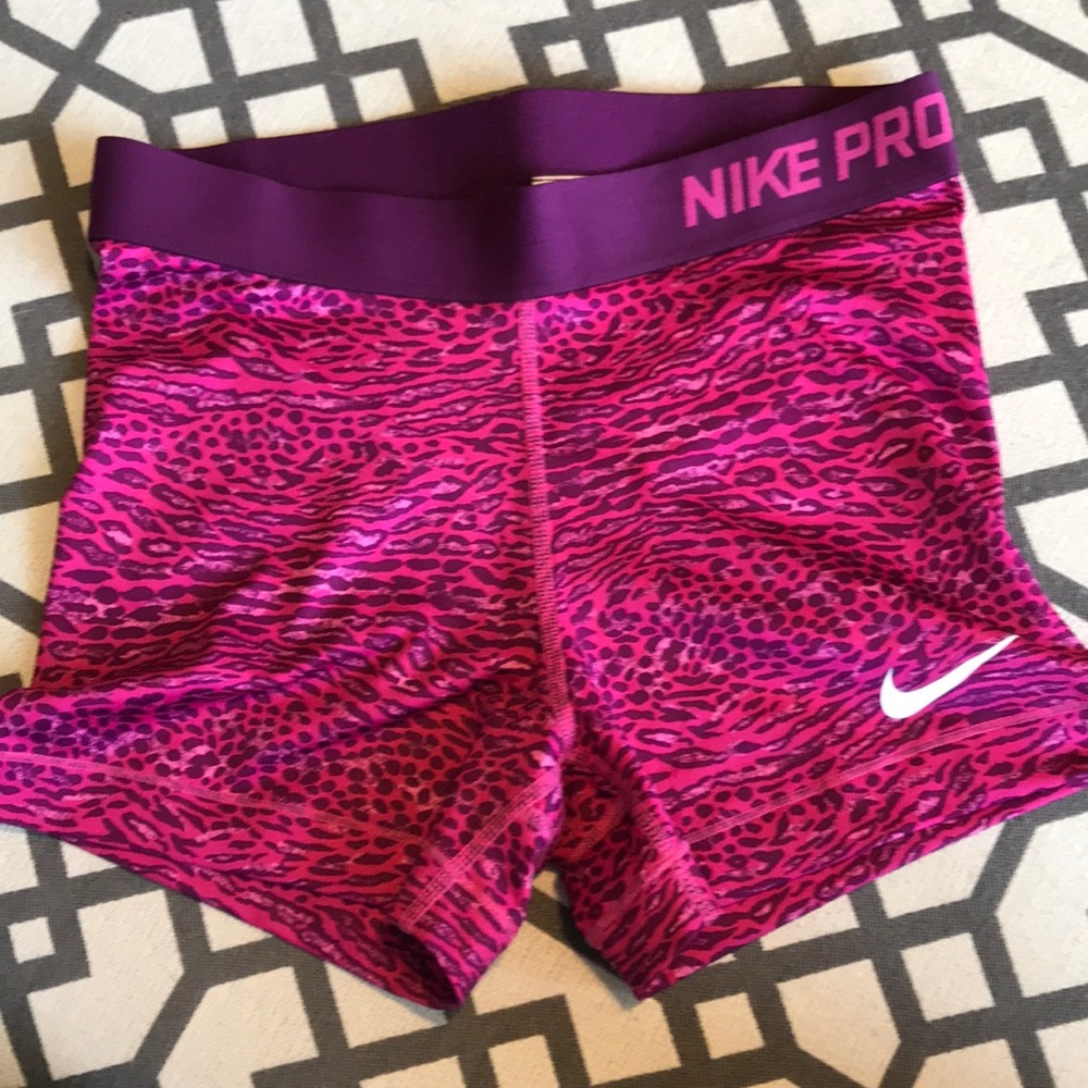 Nike Pro cheetah print shorts pink purple medium